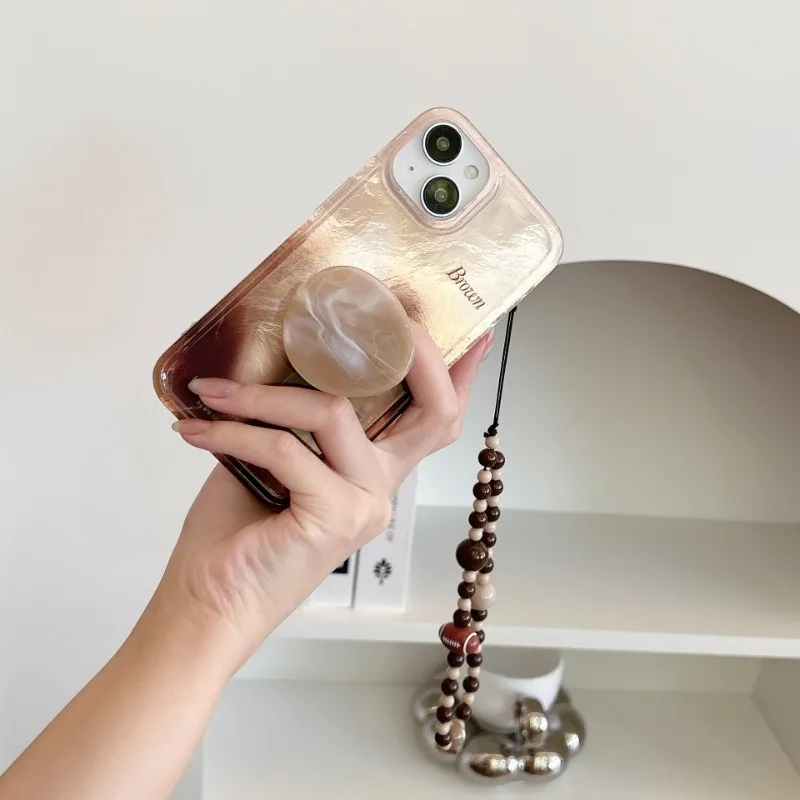 

New Suitable for iPhone 15promax Gradient Color 14pro Leopard Print 13pro Bracket 12 Handheld Rope 11 All-round Protective Cover