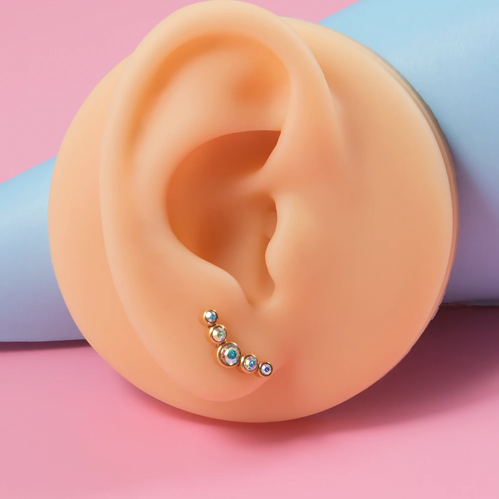 1PC Surgical Steel Five Opal CZ Ear Tragus Cartilage Stud Lip Ring Labret Helix Piercing Earrings Lobe Piercing Barbell Jewelry