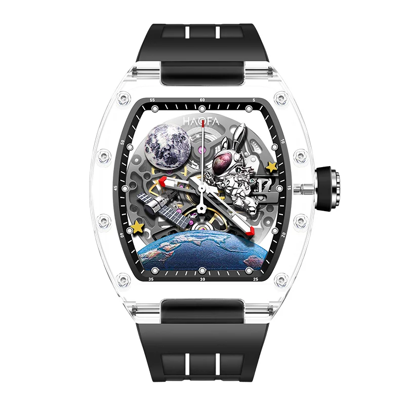 

Haofa 3D Interstellar Spaceship Mechanical Watch for Men Automatic Hollow Transparent Watch Luminous Moon Rabbit Men Watch 2320