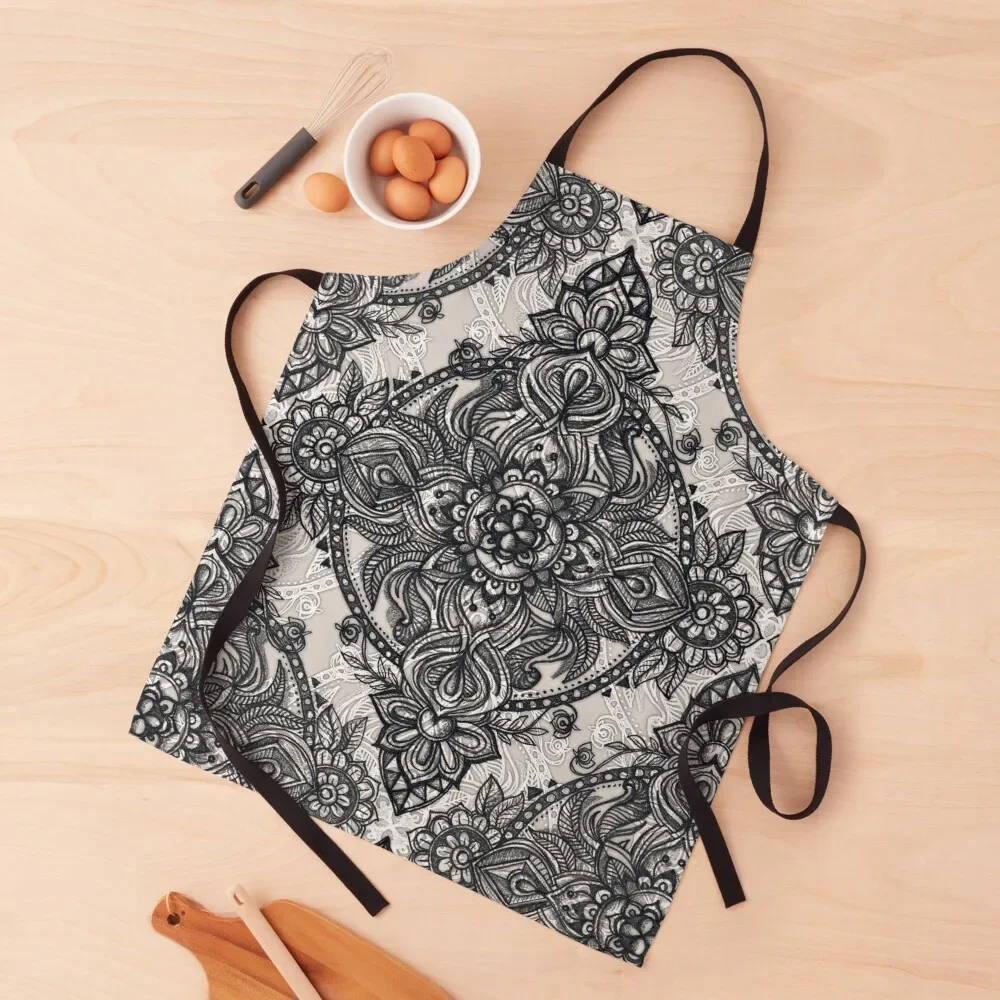 Charcoal Lace Pencil Doodle Apron For Cosmetologist for kitchen useful Goods For Home And Kitchen Women Kitchen'S Apron