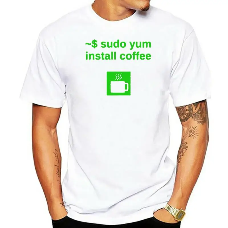 Men Short sleeve tshirt Linux sudo yum install coffee T Shirt Women t-shirt