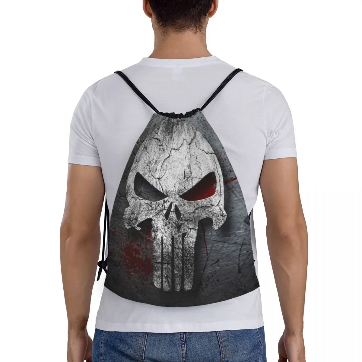

Heavy Metal Skeleton Skull Punishers Backpacks Casual Portable Drawstring Bags Sports Bag Book Bags For Man Woman School