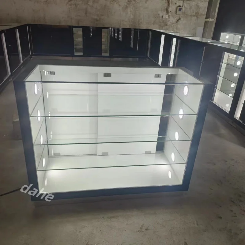 custom.Factory Custom Smoke Shop Furniture Dispensary Display Showcase Glass Display Cabinet for Smoke Shop Counter Display