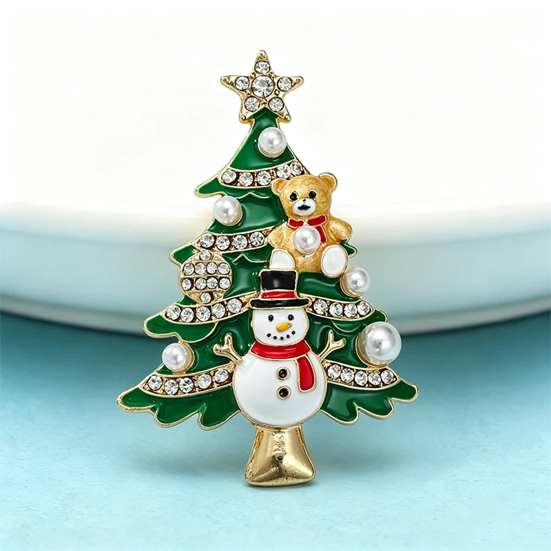 Wuli&baby Schöne Schneemann-Weihnachtsbaum-Broschen für Damen, Unisex, Strass-Emaille-Kiefer-Brosche, Neujahrspflanzen-Pin, Geschenke – Detail 3
