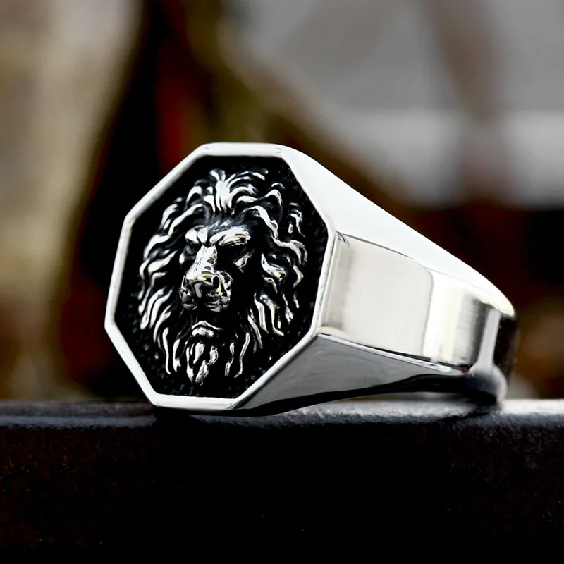 Beier 2023 New Fashion 316L Stainless Steel Lion Head Ring High Polished Men\'s Ring Leo Ring Cool Vintage Animal Jewelry