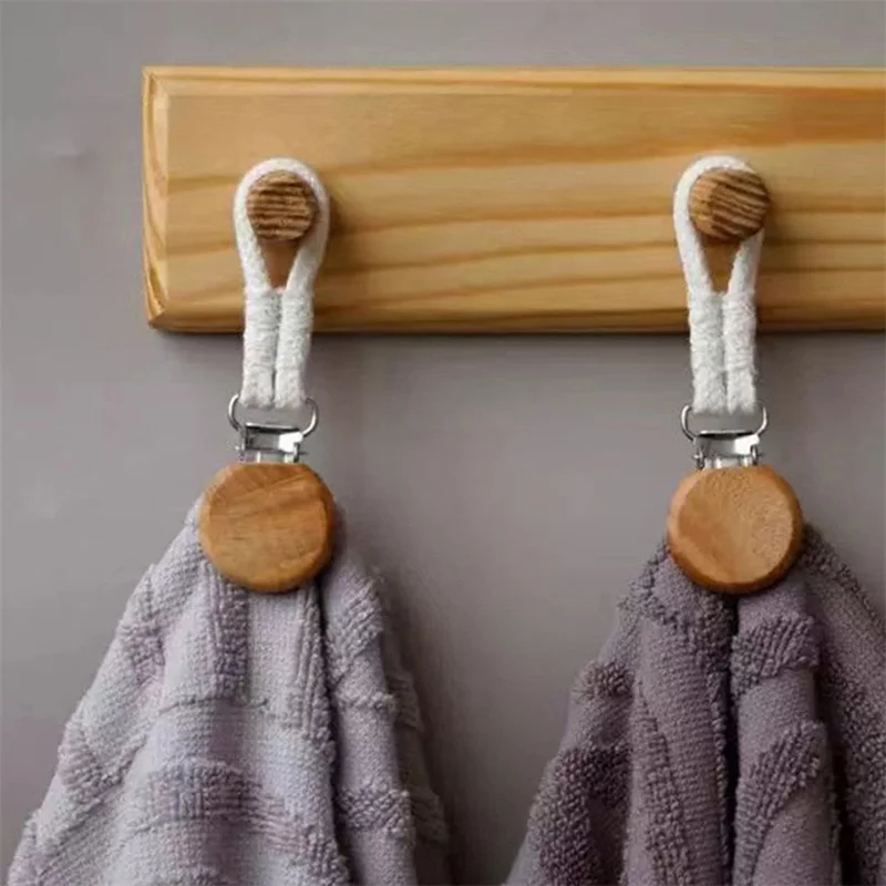 

2pcs Towel Hanging Clips Clamps Braided Multipurpose Cotton Loop Metal Hook Kitchen Bathroom Storage Clips Socks Clothes Hanger