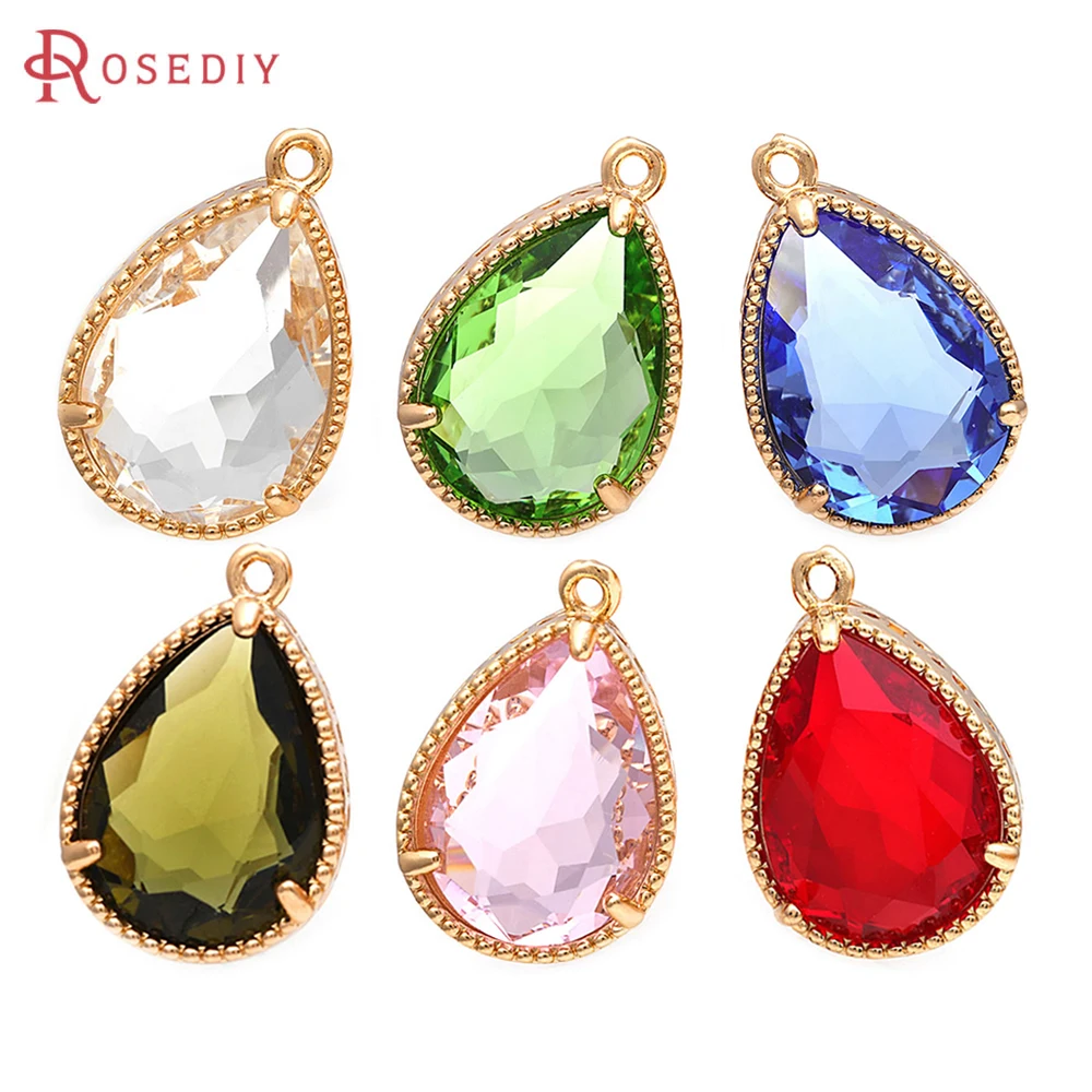 Image of 6 Stück 18K Goldfarbene Messing- und Glas-Tropfenanhänger Hochwertige Halsketten-Ohrring-DIY-Zubehörteile Rosediy Offizielle Website