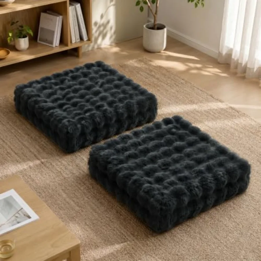 2 Pcs High Density Foam Floor Pillow - Upgraded Large Pillows Seating for Adults - Outdoor Floor Cushion with Soft Tufted Cover