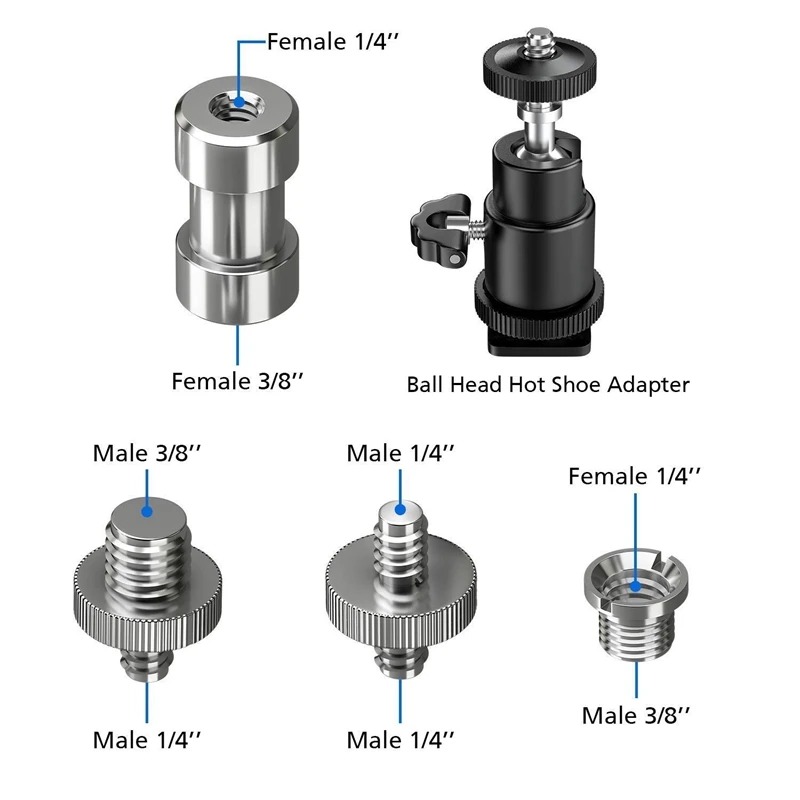 21Pcs Hot Shoe Adapter Mount Camera Ball Head Set & 5Pcs 1/4 Inch Plate Mounting Screw D-Ring Screw Adapter