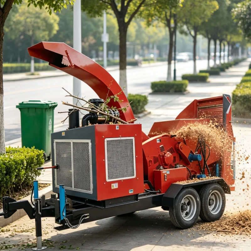 Towable Diesel Drum Wood Chipper, Hydraulic Auto Feed Mobile Branch Shredder for Forestry Yard Wood Waste Processing