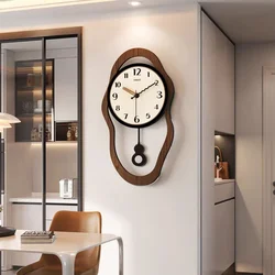Restaurant Art Retro Wooden Wall Clock Modern Design Swingable Clock for Living Room Decoration Home Decor Silent Clock