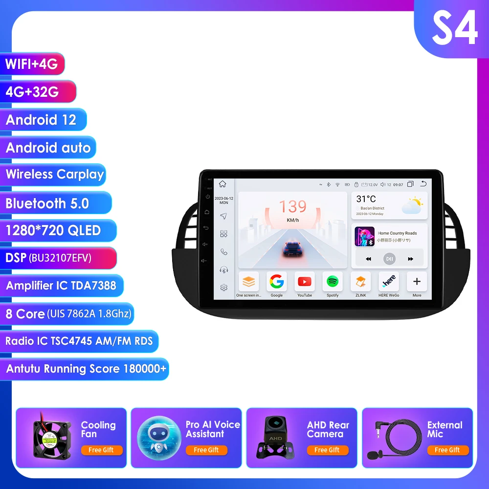 4G 8 Core Android Autoradio GPS Stereo Voor Fiat 500 2007-2014 Multimedia Video speler 2DIN autoradio DSP Carplay 7862 Head Unit