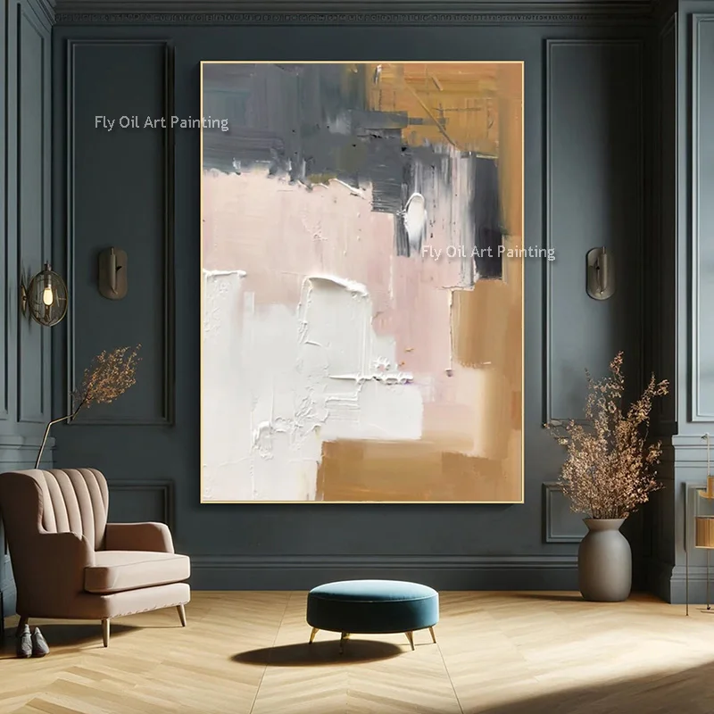 Abstract Large Green White Canvas Thick Wall Art Decor For Room Hall Original Simple Brown Grey White Oil Painting Fashion Artwo