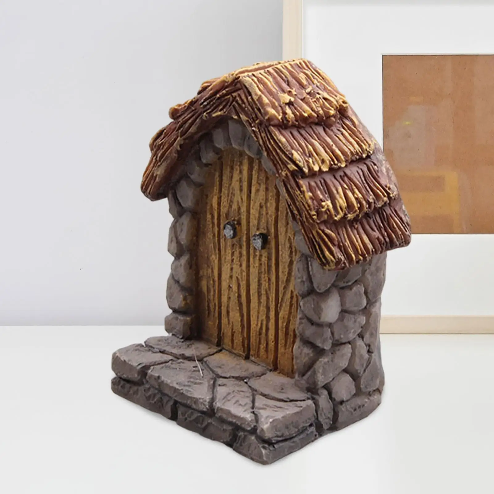 Waterproof Resin Dollhouse Miniature Garden Door Sculpture for Balcony Lawn Decoration Outdoor Faux Stone Garden Decor