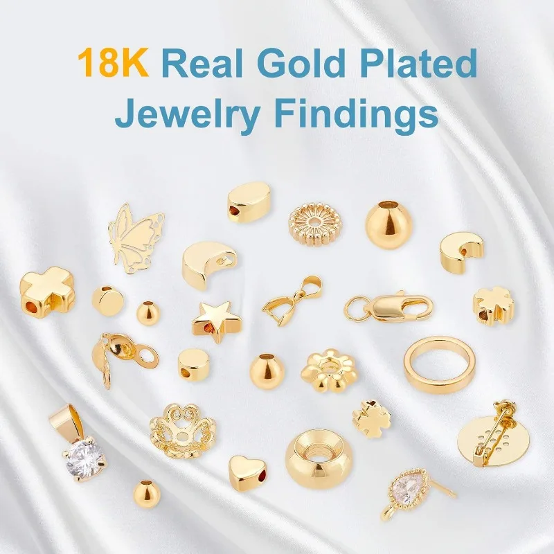 200Pcs 18K Gold Plated Brass Beads Round Spacer Beads with 4 Mixed Size(0.5-1.5mm Hole) for Necklaces Bracelets and Jewelry