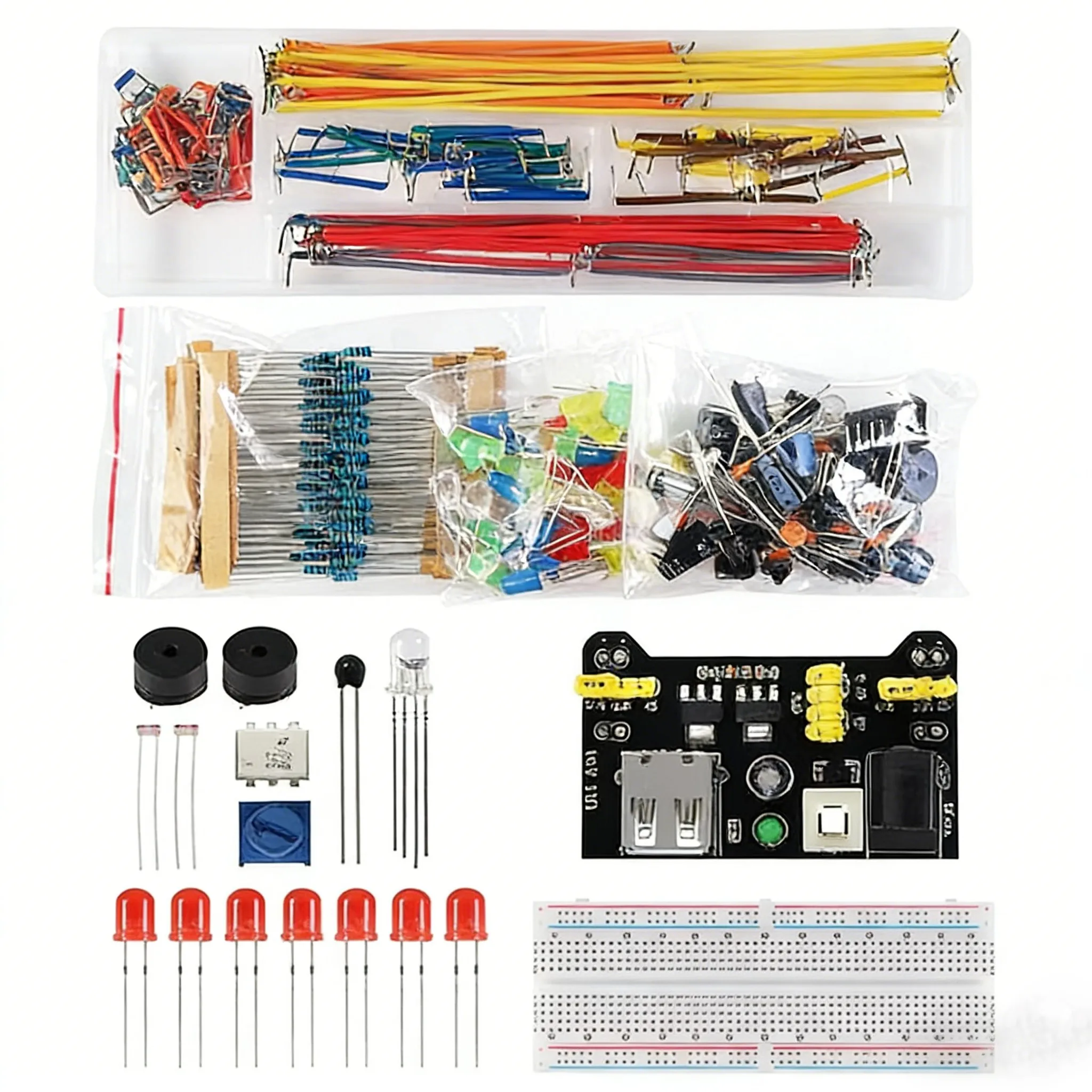DIY Electronic Component Assorted Kit for Arduino, Breadboard 830 Point, LED, Jumper Wires, Resistors, Capacitors