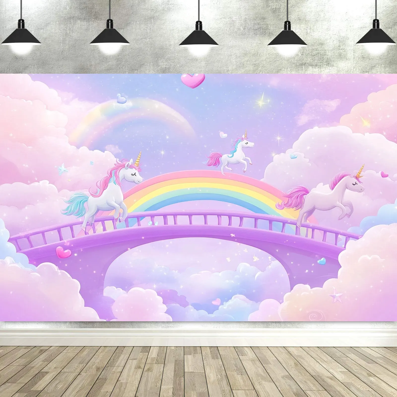 Unicorn Decoration Background Baby Shower Photography Background Rainbow Bridge Cartoon Birthday Party Banner Photo Booth Props