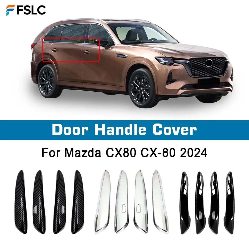 

Car Decoration Door Handle Cover For Mazda CX80 CX-80 2024 Glossy Black Chrome Silver Carbon Fiber Cars Accessories Styling
