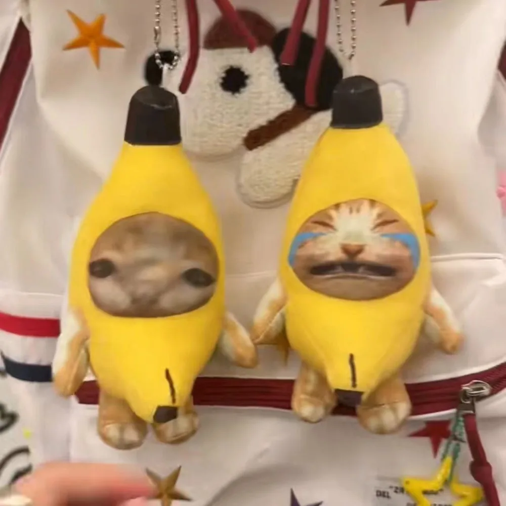 17cm Banana Cat Doll Toy Pendant Keychain Crying Happy Banana Cat Banana Doll Happy Gift Kids Cartoon Dolls Speaking Keychain