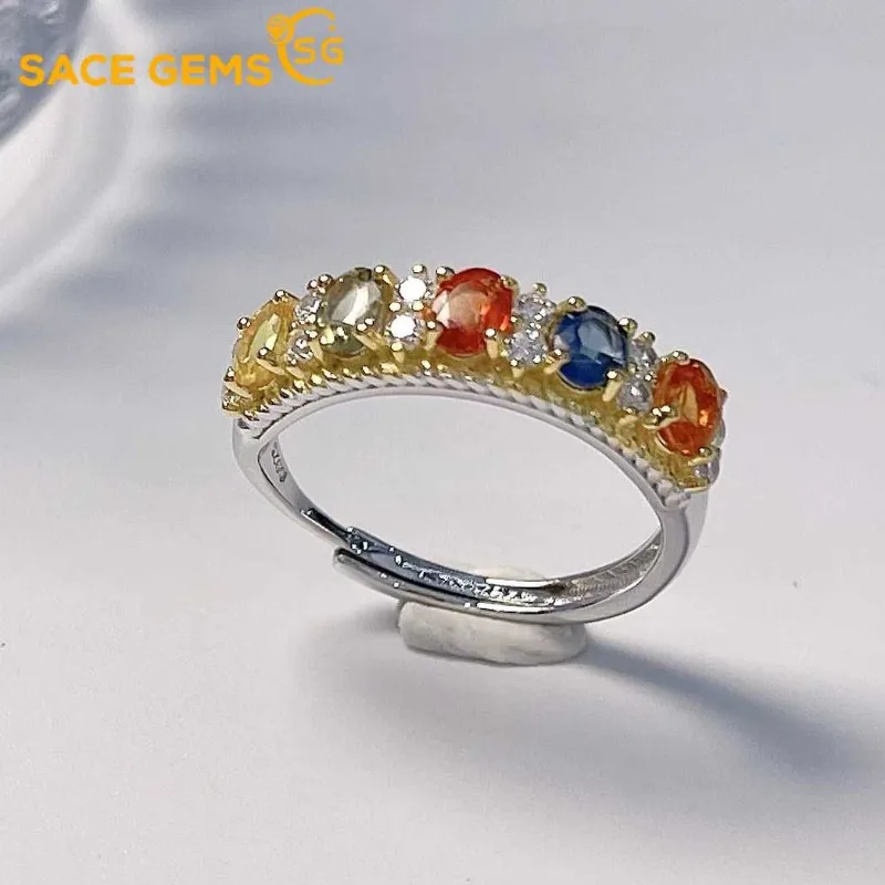 

SACE GEMS New Trend 925 Sterling Silver Raw Natual Colourful Sapphire Rings for Women Engagement Cocktail Party Fine Jewelr