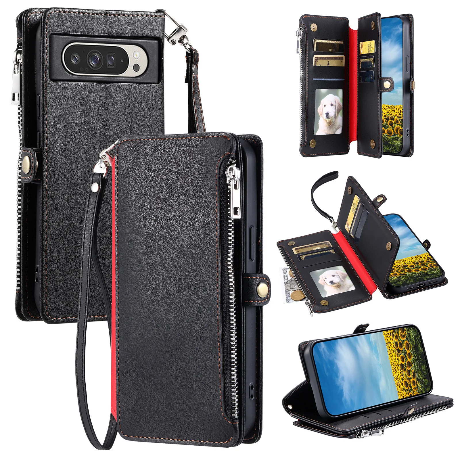 

Multi 8 Cards Crossbody Zipper Wallet Case for OPPO Reno 15 15F 14 13 12 12F 10 Pro Plus 9 8 7 6 6Z 5 5Z Lanyard Leather Cover