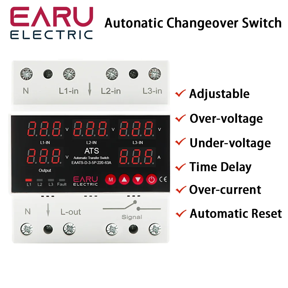 Three-phase Four-wire Overvoltage And Undervoltage 4 In And 2 Out Circuit ATS Power Switch Overvoltage And Overcurrent Protector