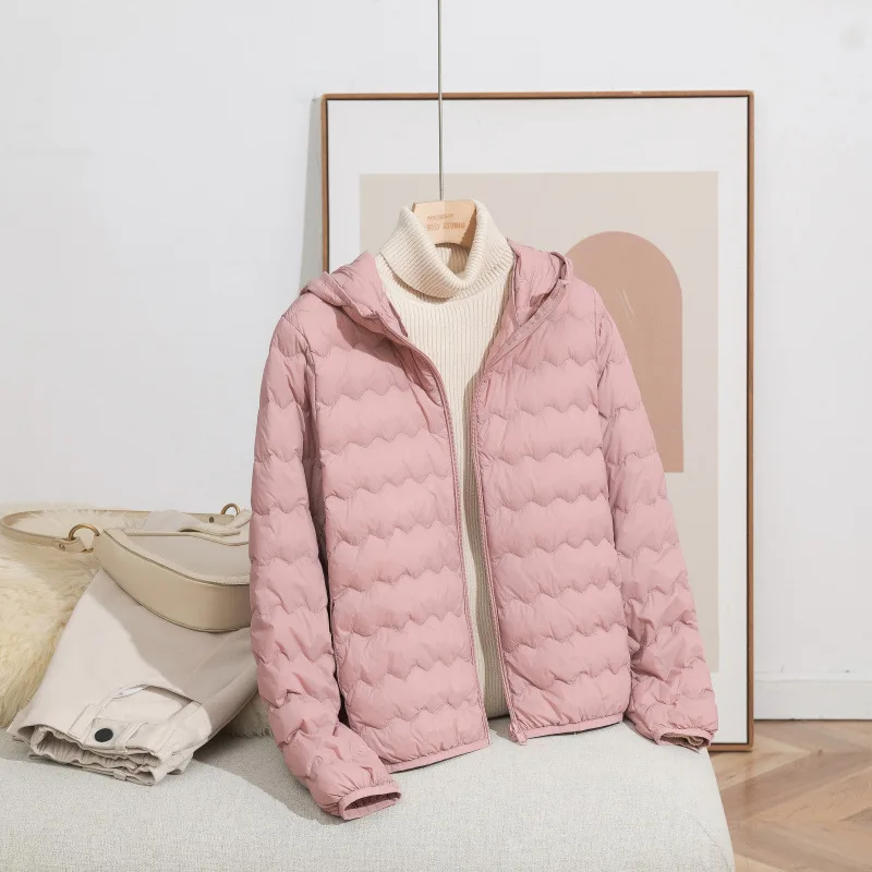 الخريف الشتاء المرأة عارضة خفيفة الوزن أسفل سترة قصيرة الأبيض بطة أسفل معطف المألوف تنوعا مقنعين أبلى #2