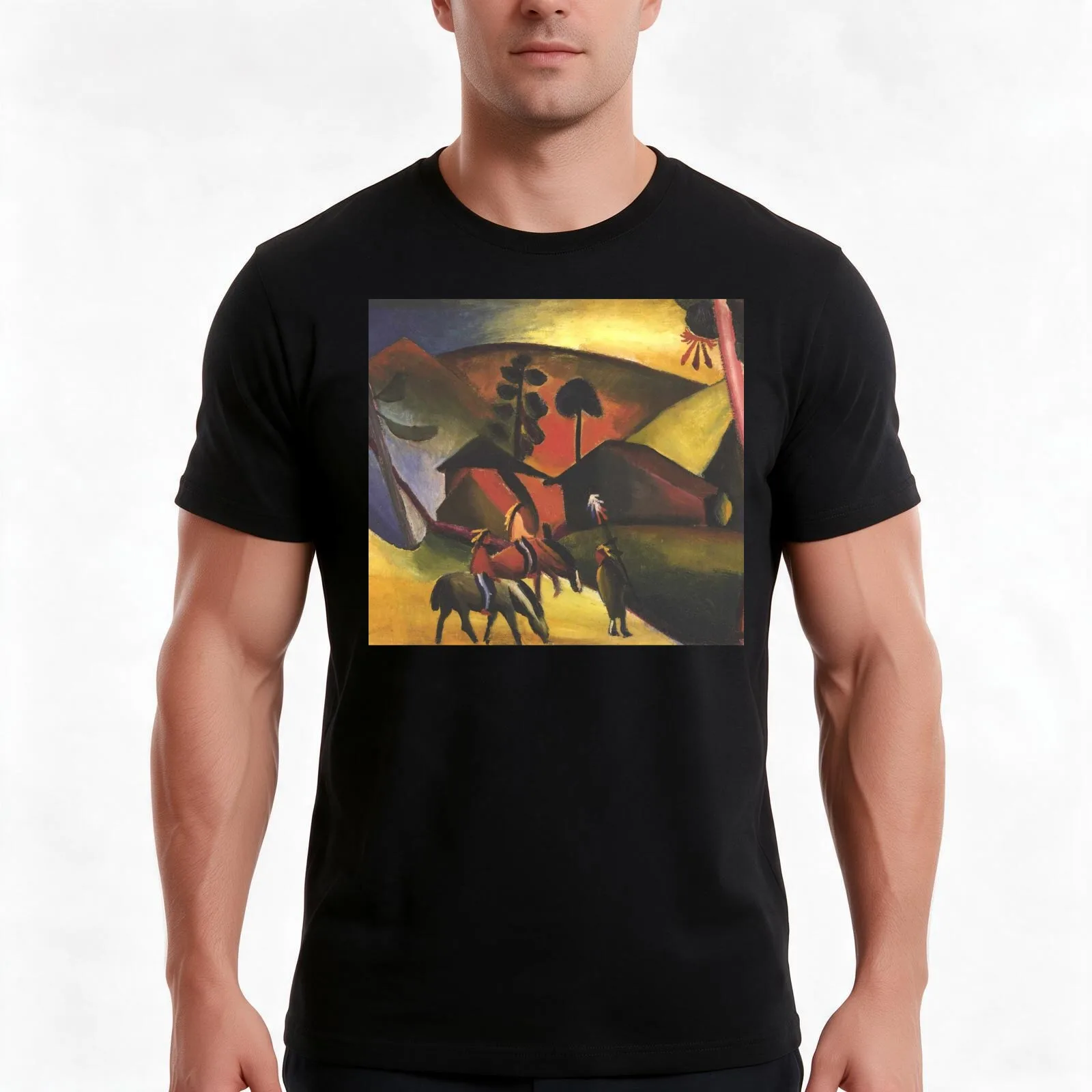 Vintage August Macke Macke Native Americans on Horse 1914 T-Shirt Summer Casual Cotton Tee Oversized Streetwear Tops