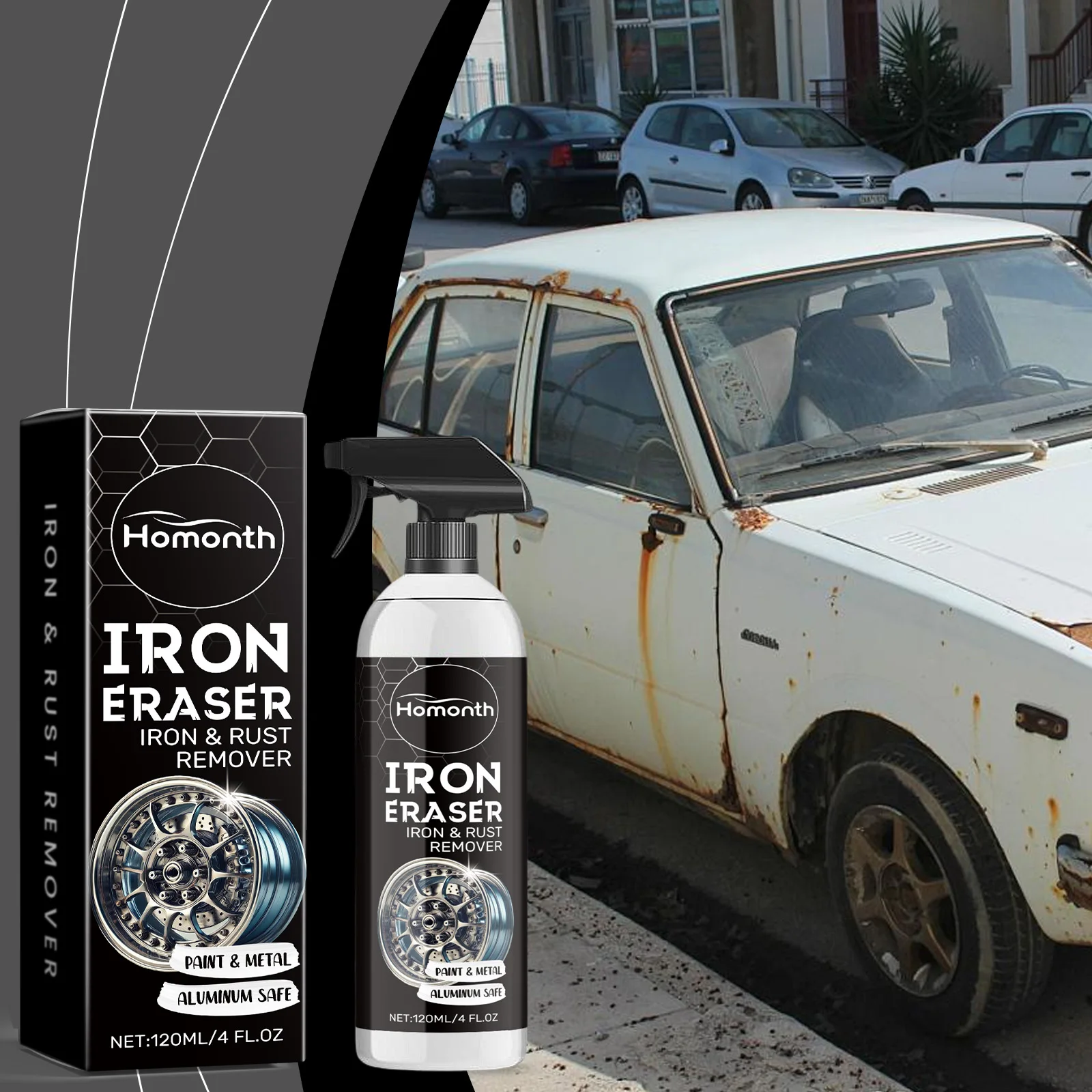 Wheel Rust Remover Spray Heavy Duty Dirt Limescale Stain Cleaner Auto Tire Restoration Detailing Care Product
