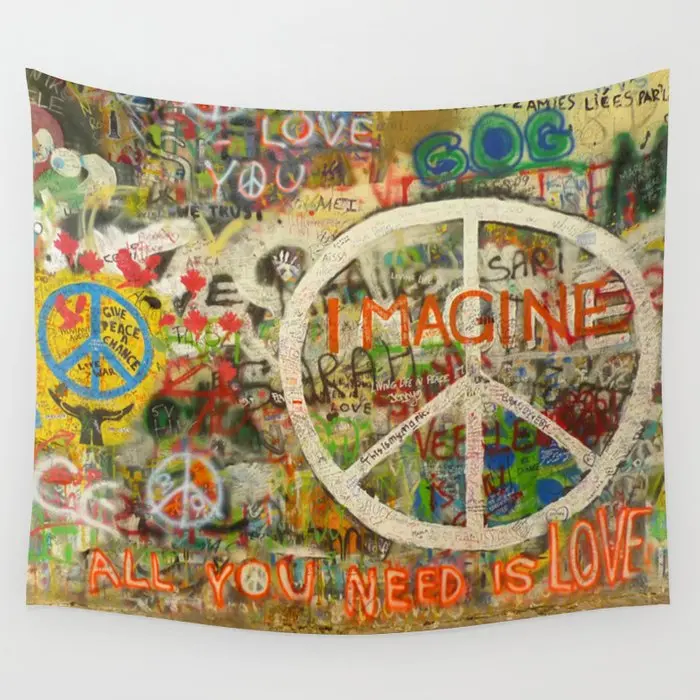 

Peace Sign - Love - Graffiti Wall Tapestry Background Wall Covering Home Decoration Blanket Bedroom Wall Hanging Tapestries