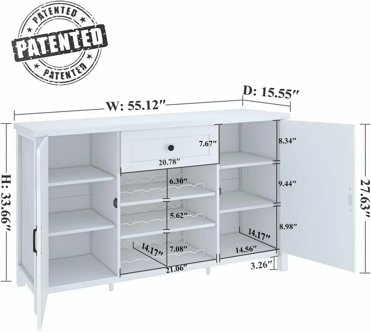 FATORRI Industrial Buffet Cabinet with Storage, Wood Buffet and Sideboard with Wine Rack, Rustic Credenza Coffee Bar Station