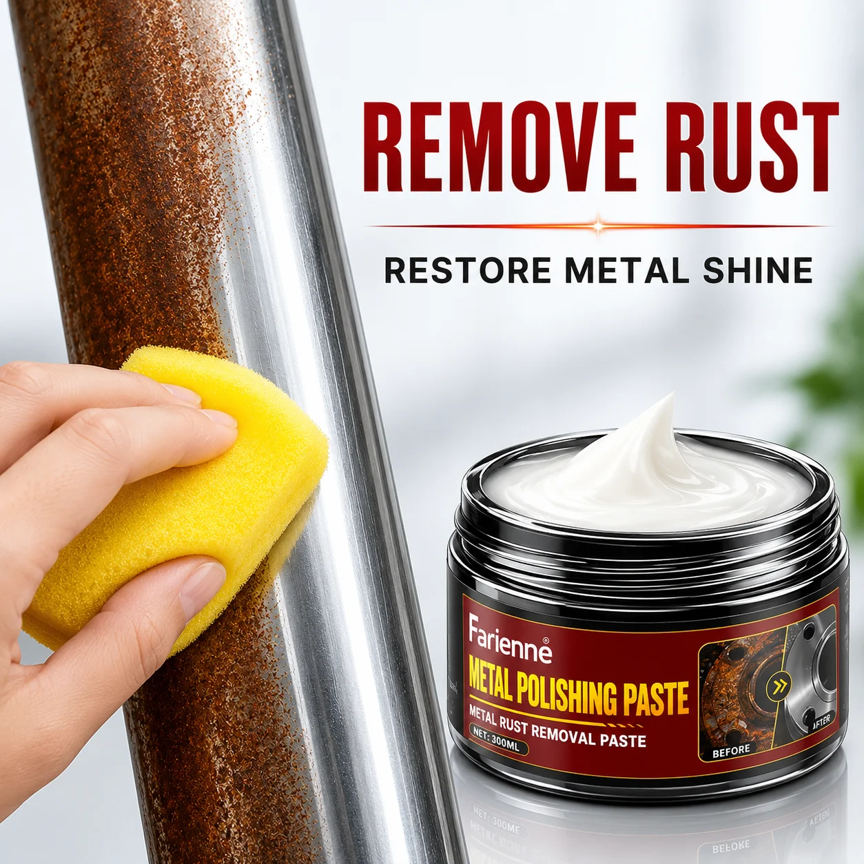 Farienne Metal Polishing Paste, 30ML Rust Removal & Oxidation Cleaner For Pots, Sinks, Faucets & Stainless Steel Tools