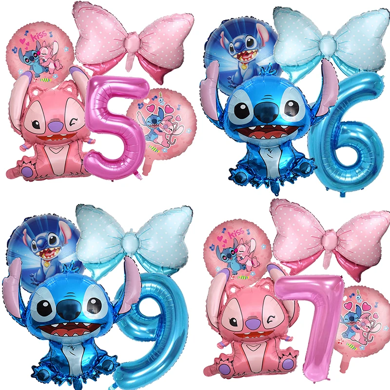 

Lilo Stitch Birthday Number Balloons Decoration Aluminum Film Bowknot Ballons Cartoon Girl Boy Party Supplies Kids Birthday Gift