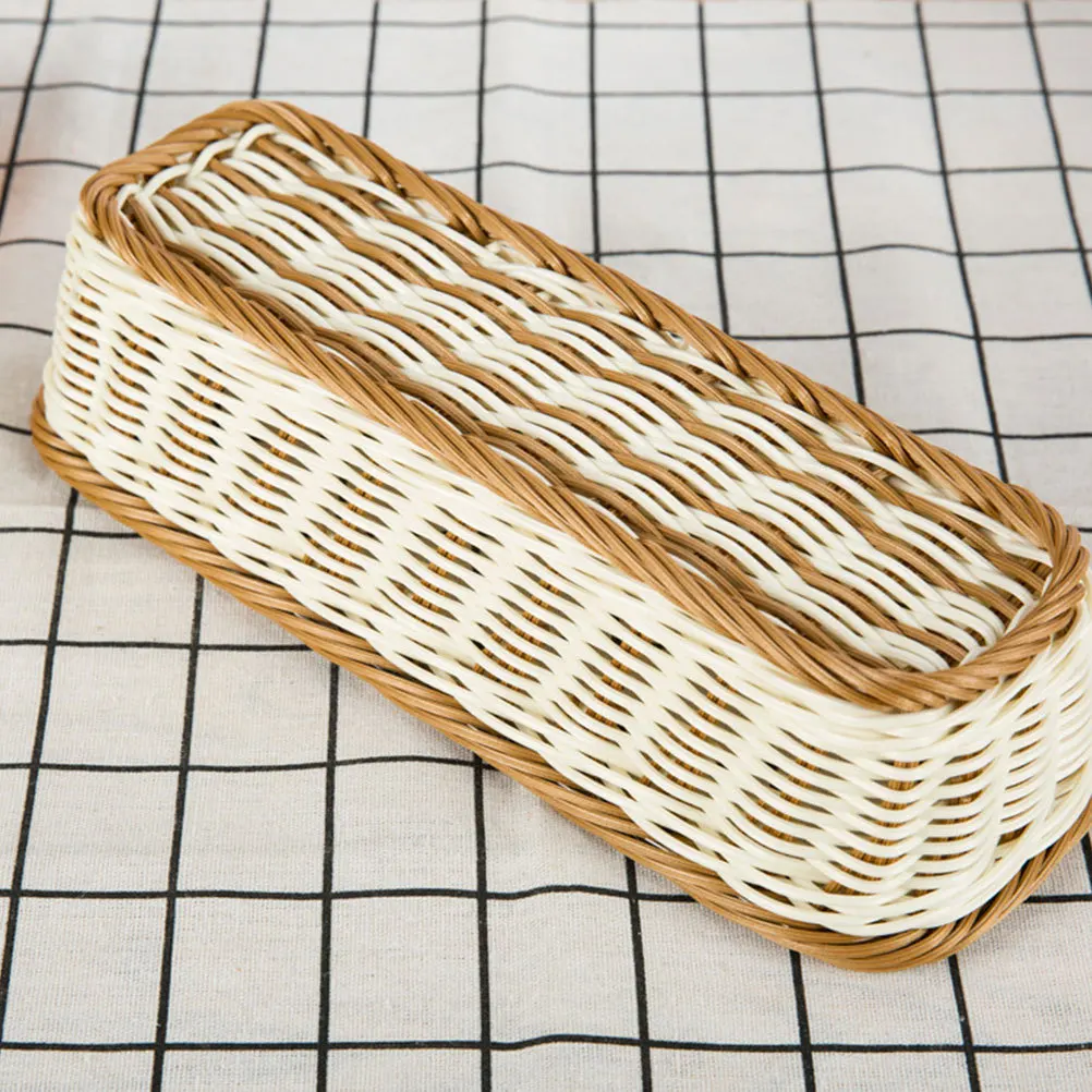 

1Pcs Multifunctional Rectangular Imitation Rattan Basket Plate Basket Chocolate White 28x11x7cm Kitchen Home Storage