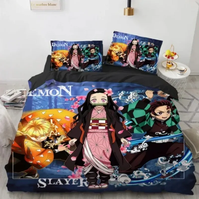 

Hot Demon Slayers Cartoon Bedding Sets Kamado Tanjirou Duvet Cover Set for Teens Girls Cartoon Twin Single Full Bed for Gift