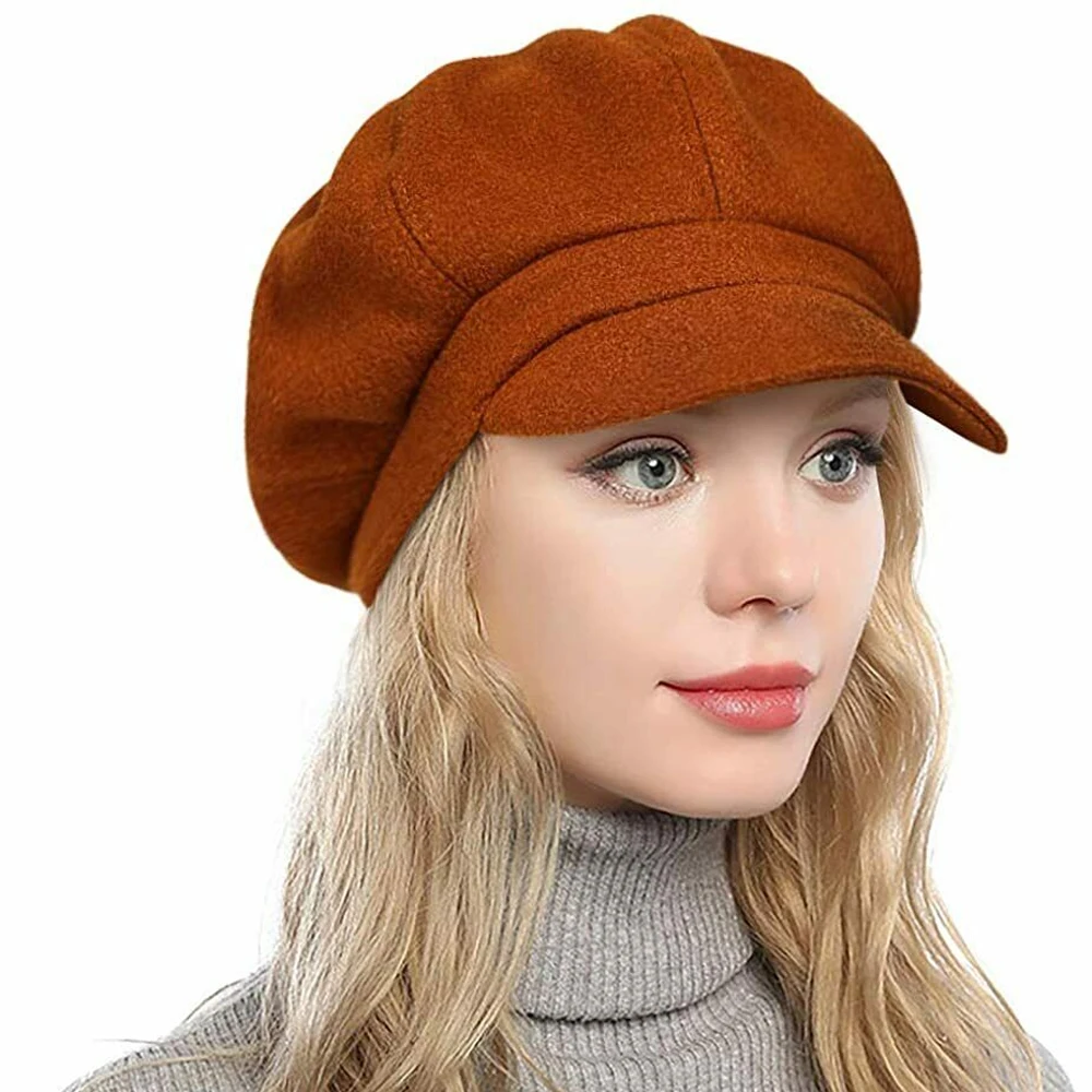 Fashion Wool Beret Hats For Womens Solid Octagonal Hat Autumn Winter Ladies Casual Hats Adjustable Artist Painter Newsboy Caps