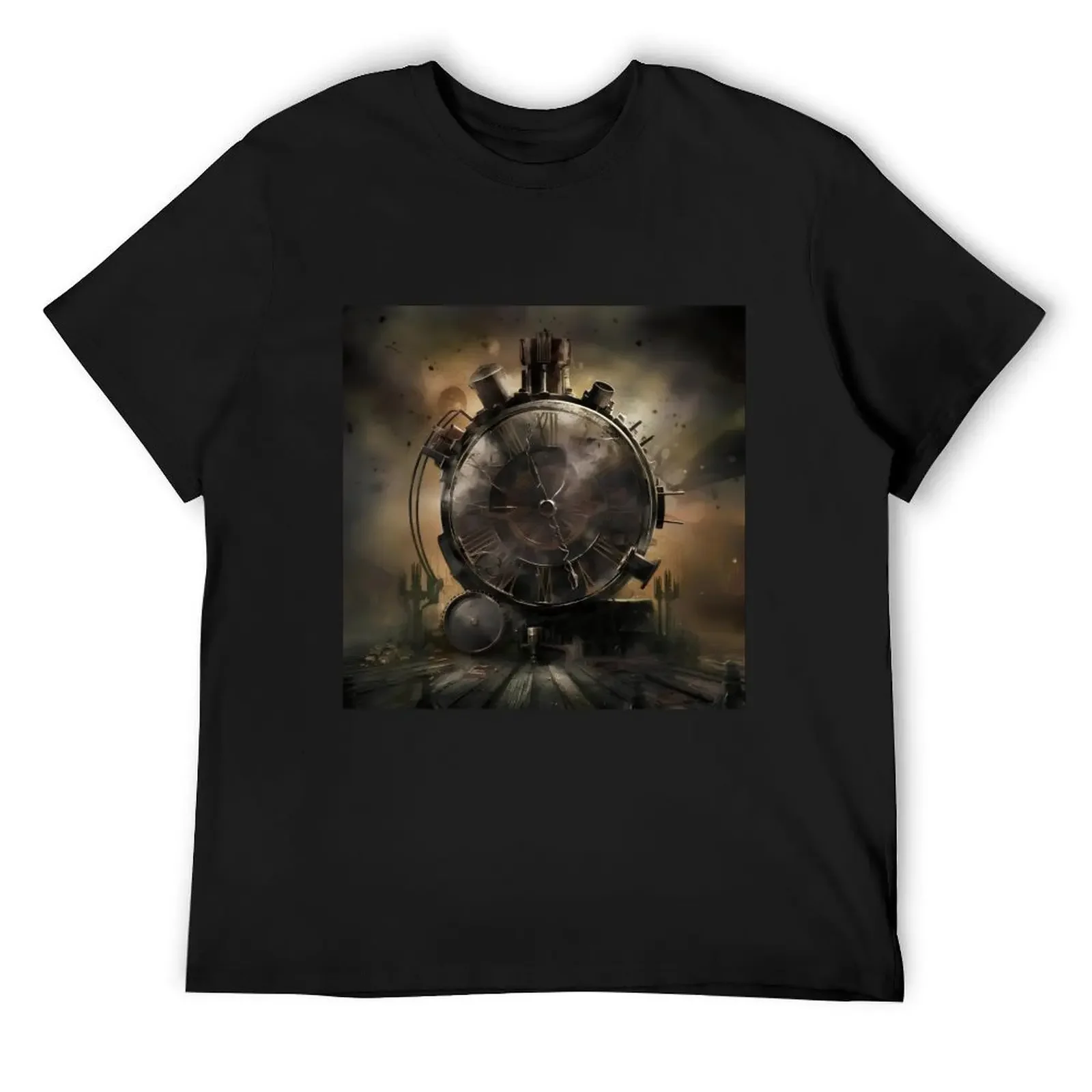 Steampunk clock in postapo world T-Shirt plain vintage anime shirt customizeds mens white t shirts