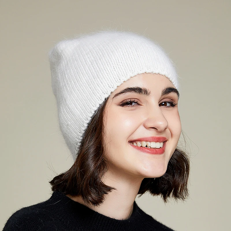 VISROVER 10 colors solid color rabbit fur Winter Hat for woman long hair Warm cap Simple High Quality soft Winter Beanies