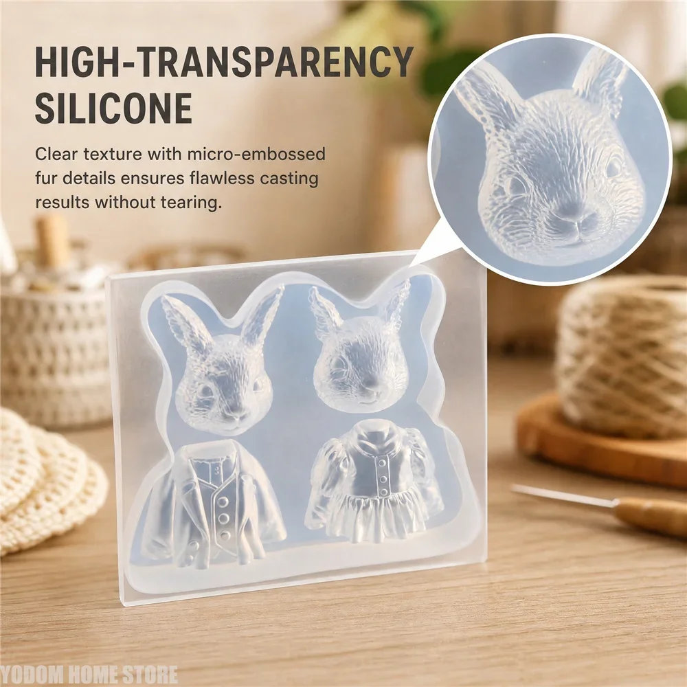 Two Mr‑Rabbit Figure Silicone Mold Hand‑Craft Casting Mould for Resin Epoxy Resin Making Accessories