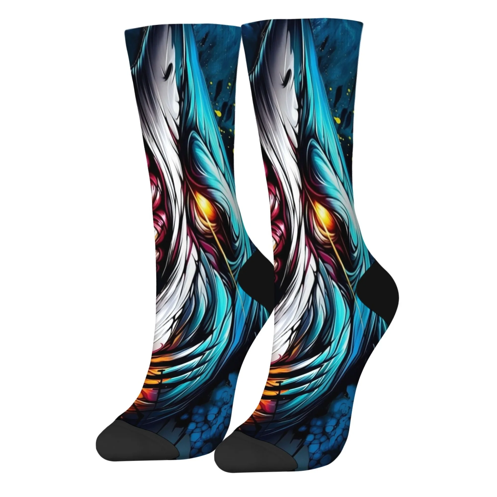 Angry Shark, новинка, забавные мужские носки, сумасшедшие уличные носки в стиле хип-хоп, модные удобные теплые повседневные спортивные носки в стиле ретро, подарок на вечеринку