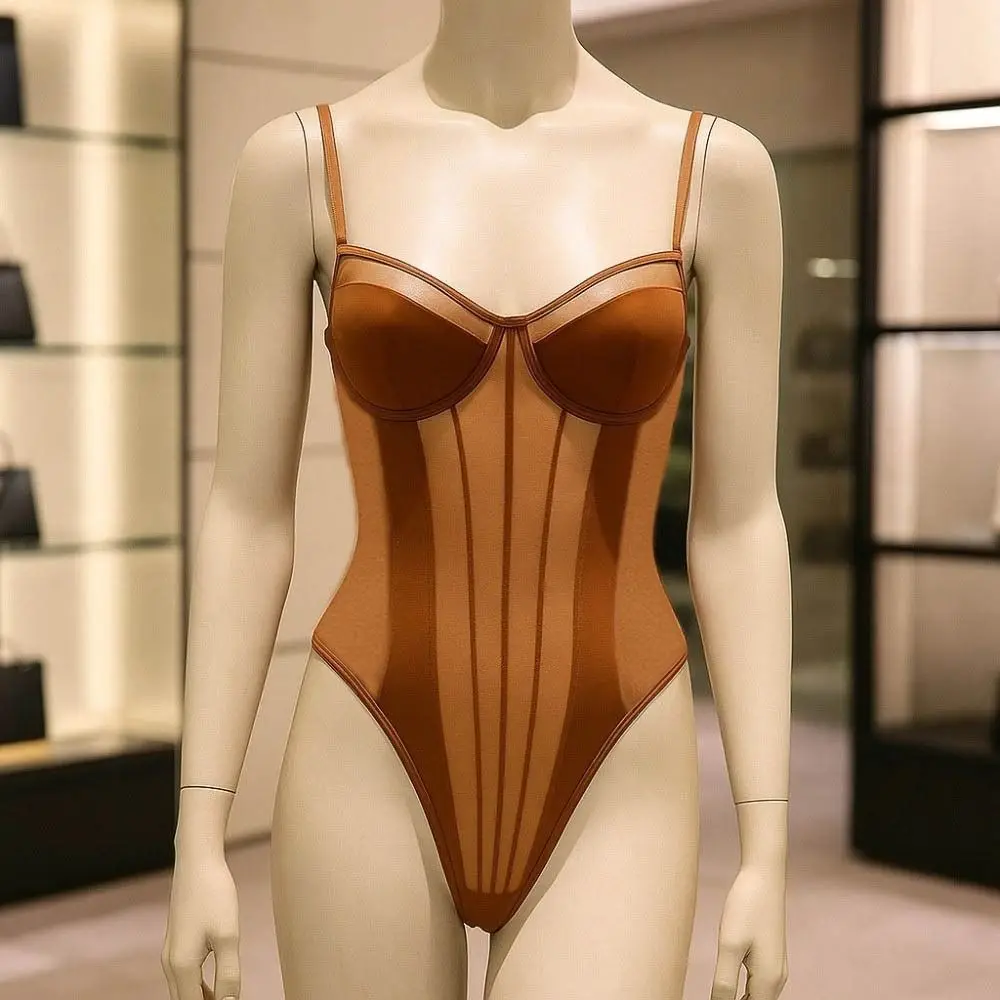 

Beach Wear Transparent Deep V Jumpsuits Sleeveless Slim Fit Camisole Jumpsuits Underwear Romper Shorts Mesh Bodysuit Women Lady