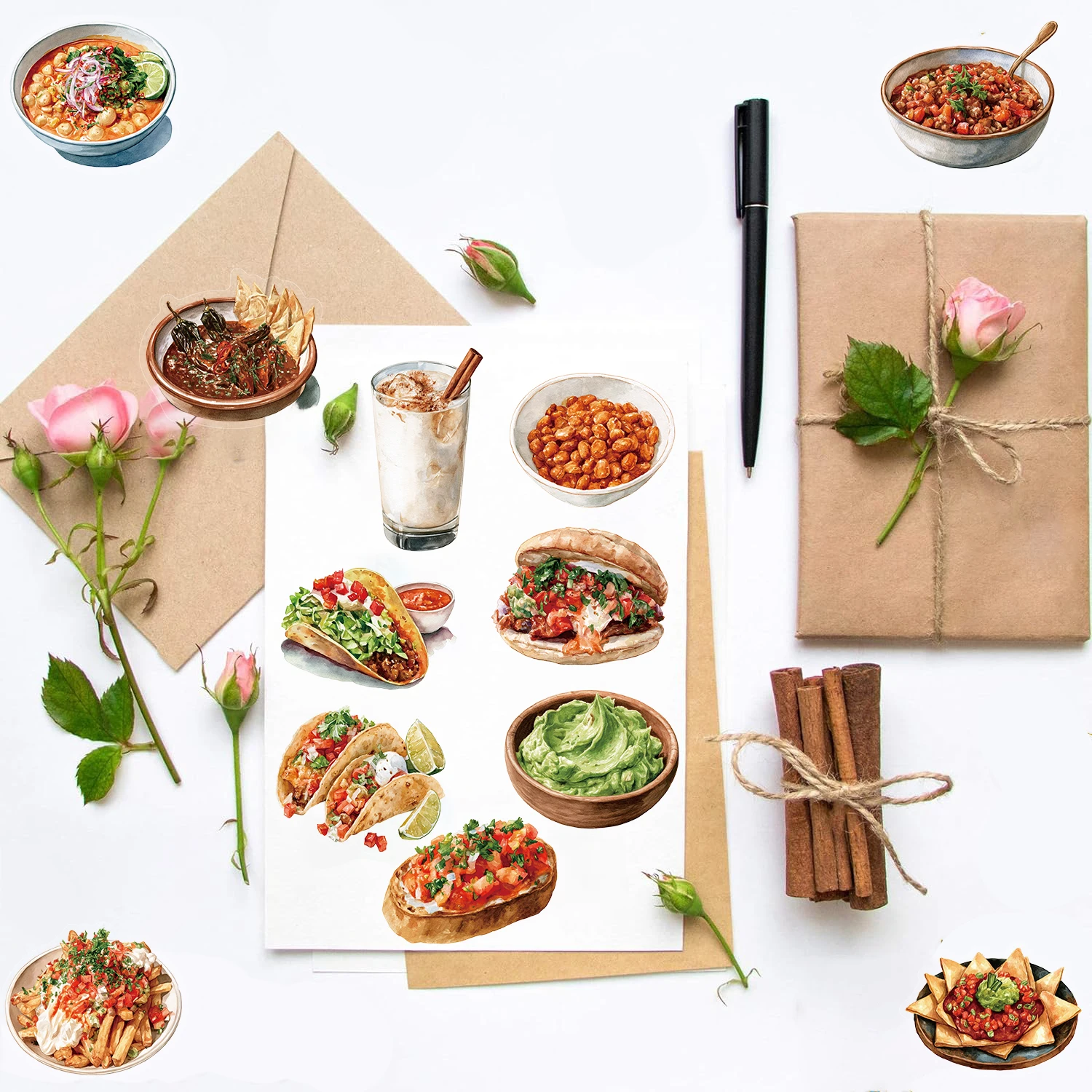 50PCS Mexican Cuisine Stickers Aesthetic Laptop Waterproof Luggage PVC Aesthetic Water Bottle Scrapbook Notebook Phone Sticker