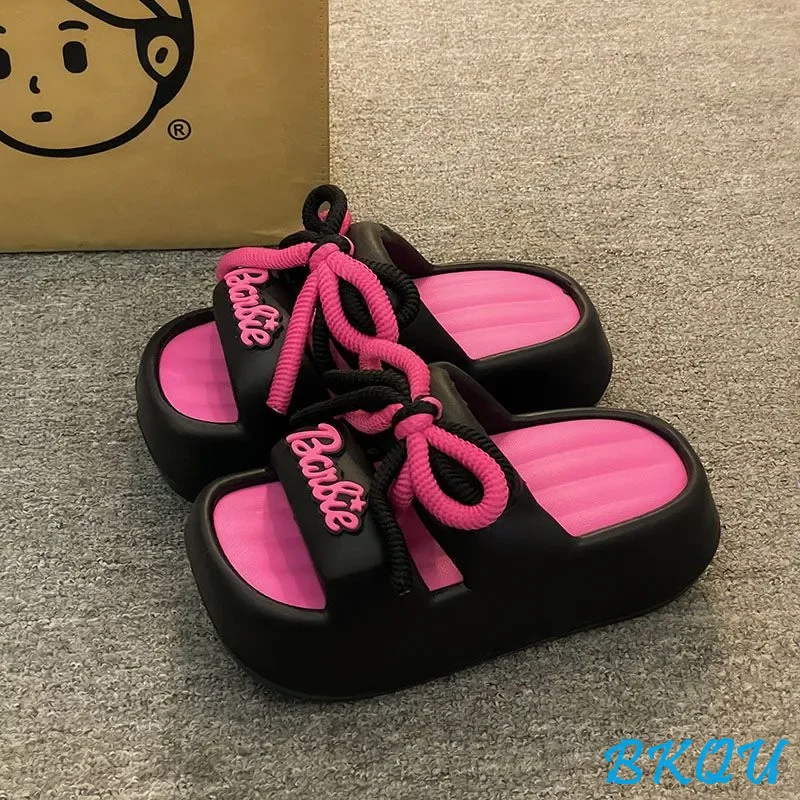 BKQU Brand 2024 Summer New Punk Style Sweet and Spicy Girl Bread Shoes High Heel Platform Shoes Bow Decorative Treading Shit