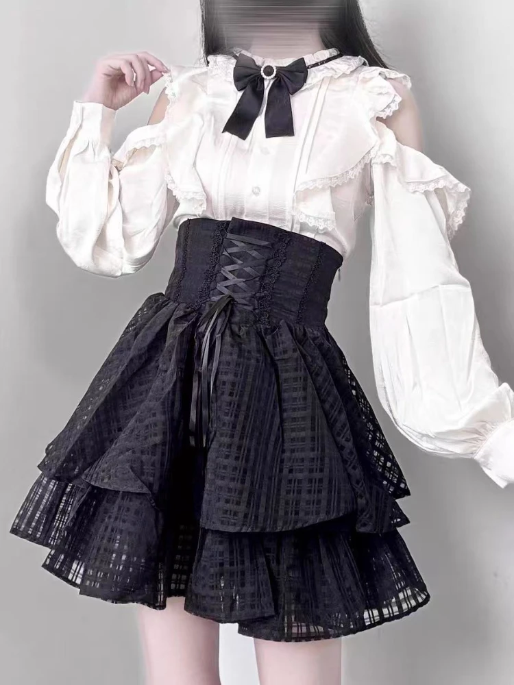 

Новинка 2025 года, готический субкультурный лоскутный тонкий комплект из 2 предметов, женские темные рубашки с длинными рукавами и бантом на пуговицах Y2k, винтажный дизайн, кружевные наряды