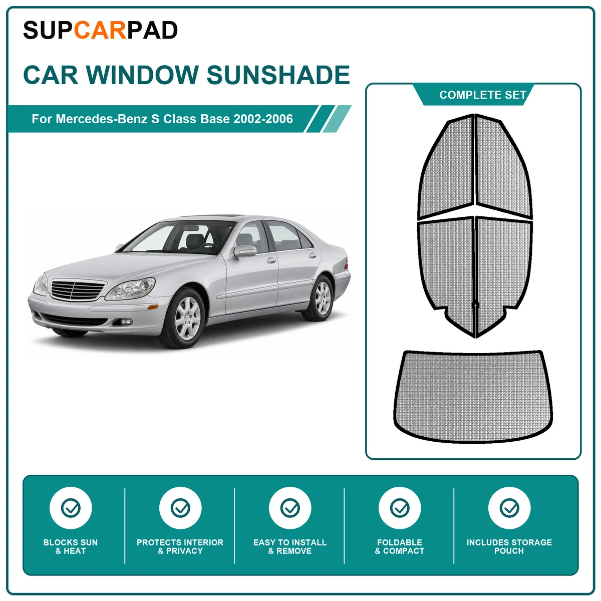 For Mercedes-Benz S Class Base 2002-2006 Full Set Car Window Sunshades UV Block Privacy Heat Insulated Foldable Car Curtain