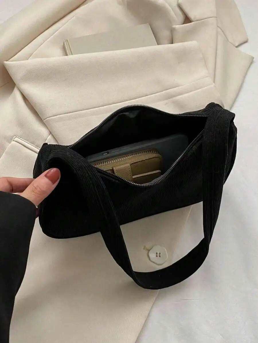 

1pc Solid Color Corduroy Zipper Crossbody Bag, Perfect Accessory For Women's Autumn Outfits, Ideal For Valentine's Day