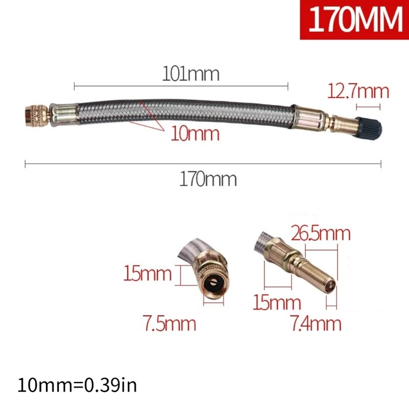 Tire Inflator Extension Tube Tyre Pump Quick Inflation Chuck Adapter Hoses Quick-Inflation Clip Connection Braided Tube