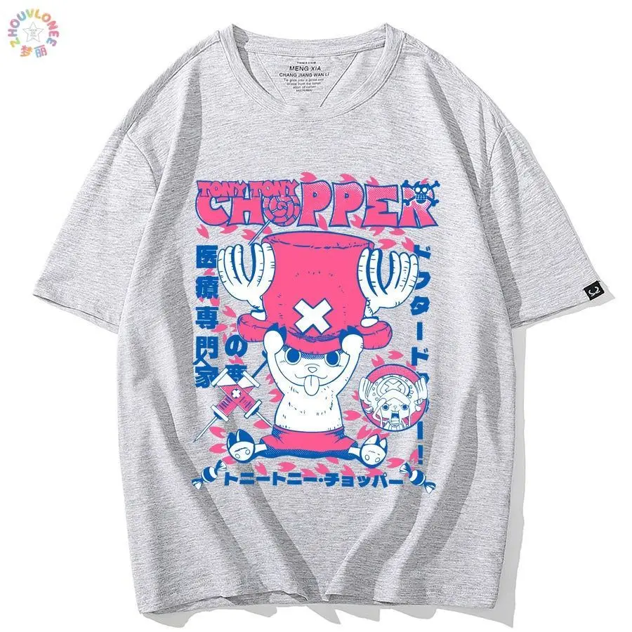 The Pirate King Chopper Print Cartoon T-Shirt Short Sleeved Summer Boys and Girls Half Sleeved Clothes Shirt Cartoon Anime Trend