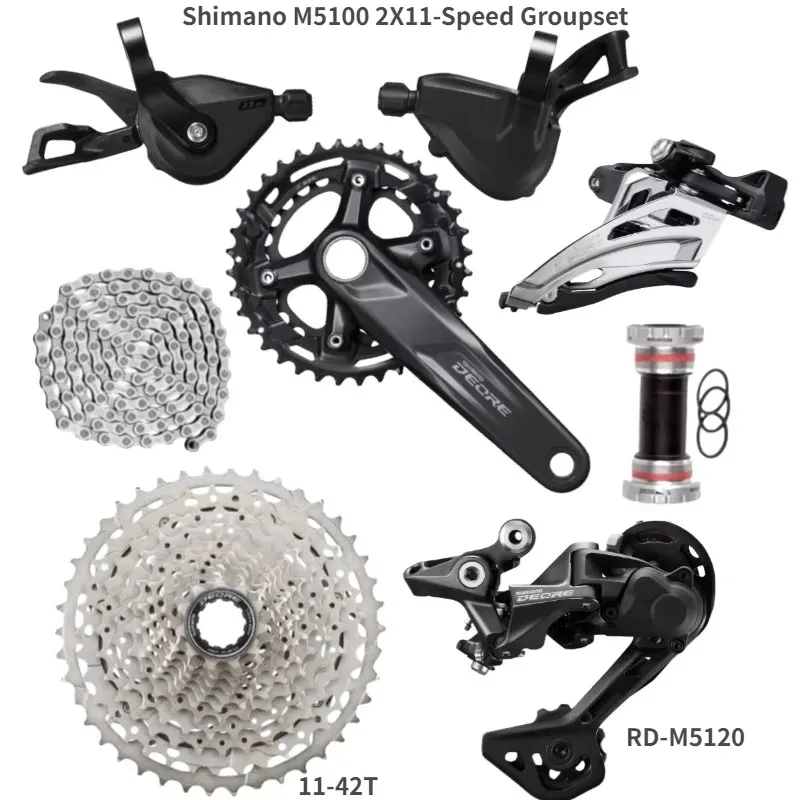 SHIMANO DEORE M5100 Groupset MTB Mountain Bike Groupset 2x11 -Speed 170/175 36-26T 11-42T  RD M5120 Derailleur