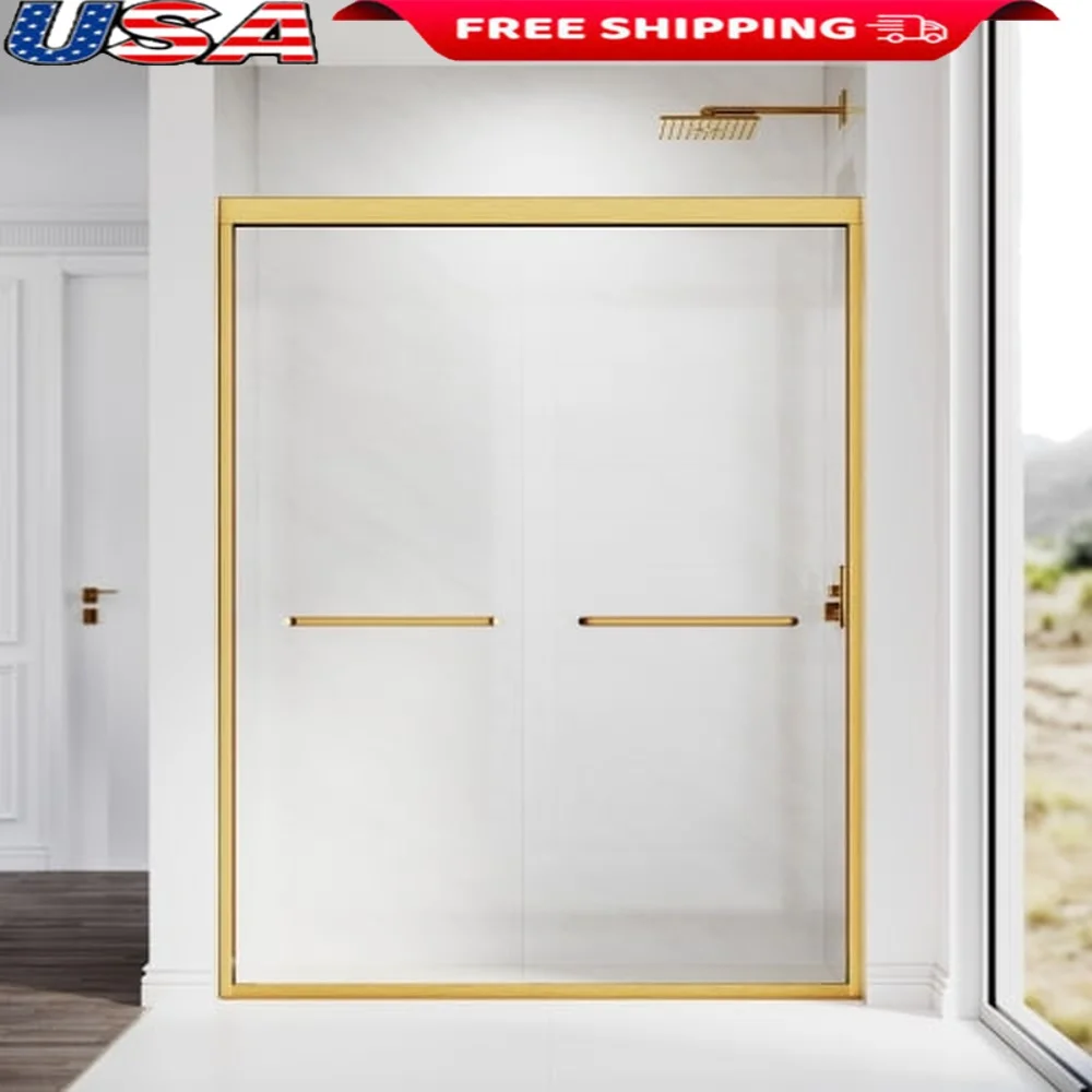 

Двойная раздвижная душевая дверь 50-54 дюйма W 72 дюйма H Закаленное стекло Алюминиевая рама Взрывозащищенная пленка Простая установка Устойчивость к ржавчине